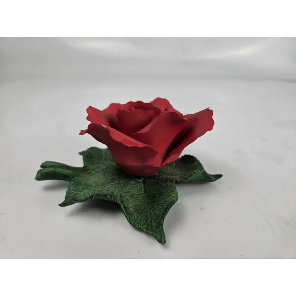Set of 2 Vintage Porcelain Roses - Red & Pink on Green Leaves Figurine - Picture 4 of 10